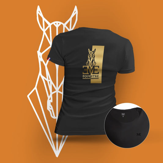 Remera Dama Negra Geometrico Atrás Oro