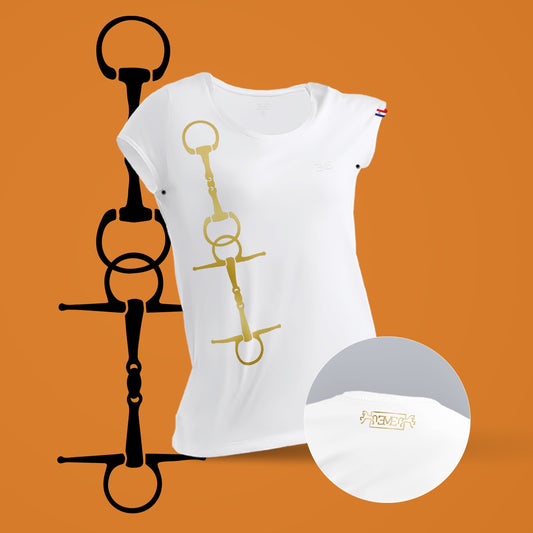 Remera Dama Blanca Embocadura Oro